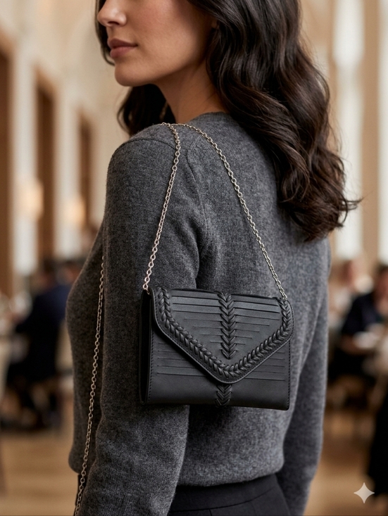 Handbags - Blackish CHARCOAL Braided Envelope Crossbody Bag - Unbranded